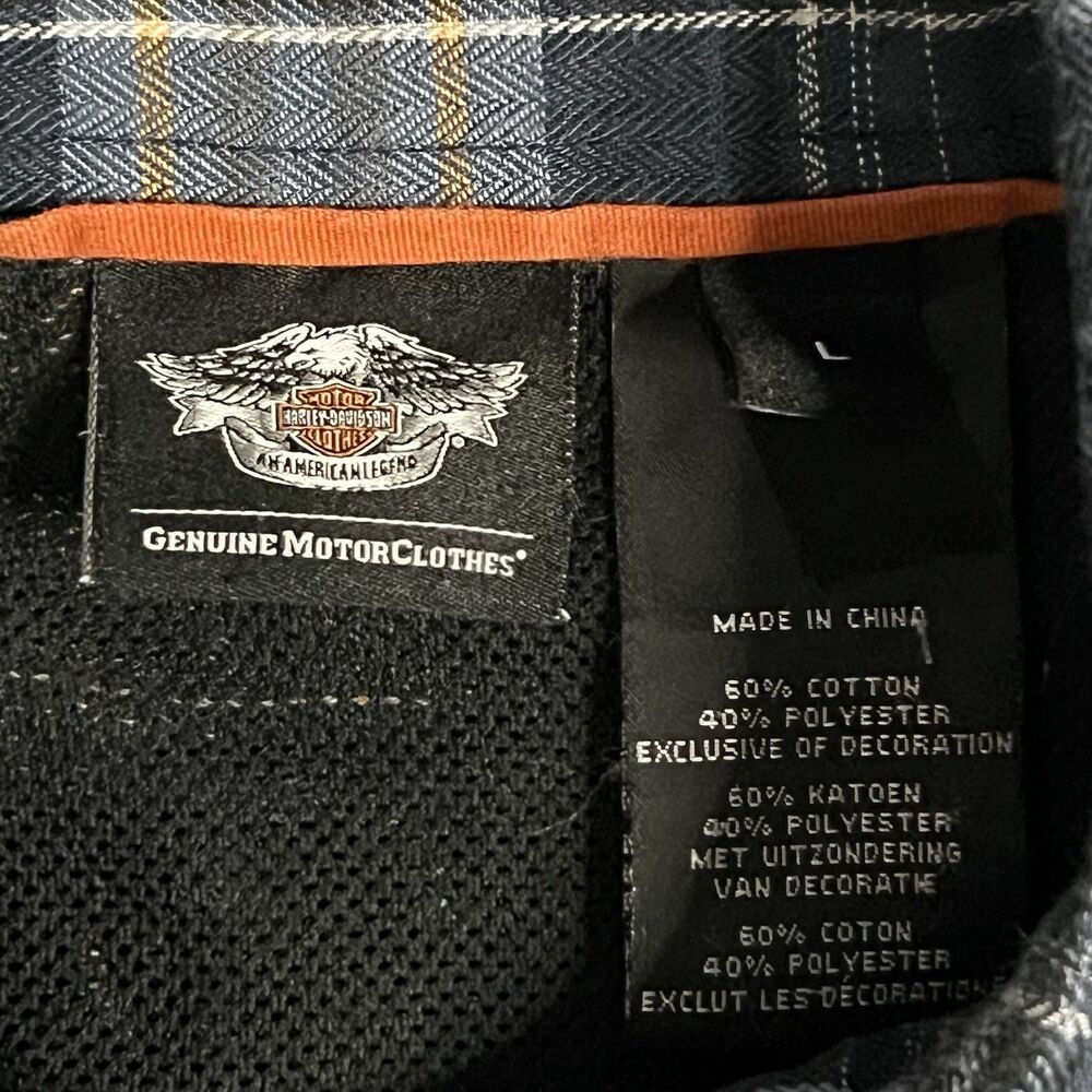 Harley Davidson Short Sleeve Metal Button Down Plaid Flannel Shop Shirt Sz Large - Picture 4 of 9